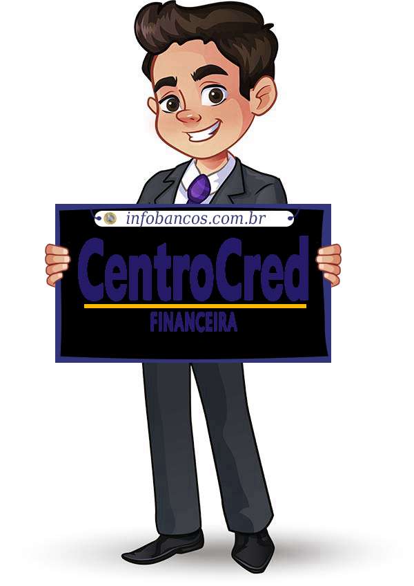 Foto do logotipo do CENTROCRED S.A. CRÉDITO, FINANCIAMENTO E INVESTIMENTOS dentro de um quadro com um rapaz o segurando