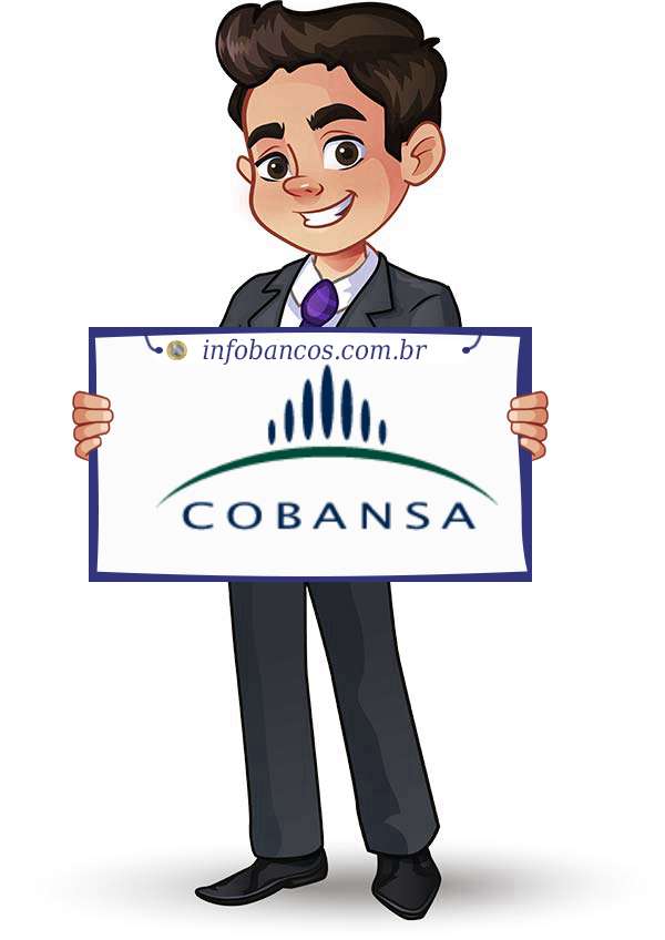 Foto do logotipo do COBANSA COMPANHIA HIPOTECARIA dentro de um quadro com um rapaz o segurando