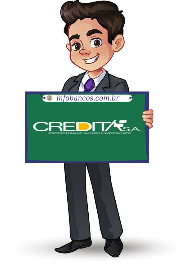 Foto do logotipo do CREDITÁ S/A CRÉDITO, FINANCIAMENTO E INVESTIMENTO dentro de um quadro com um rapaz o segurando