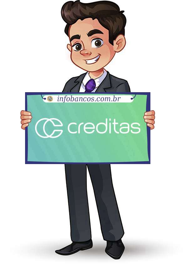 Foto do logotipo do CREDITAS SOCIEDADE DE CRÉDITO DIRETO S.A. dentro de um quadro com um rapaz o segurando