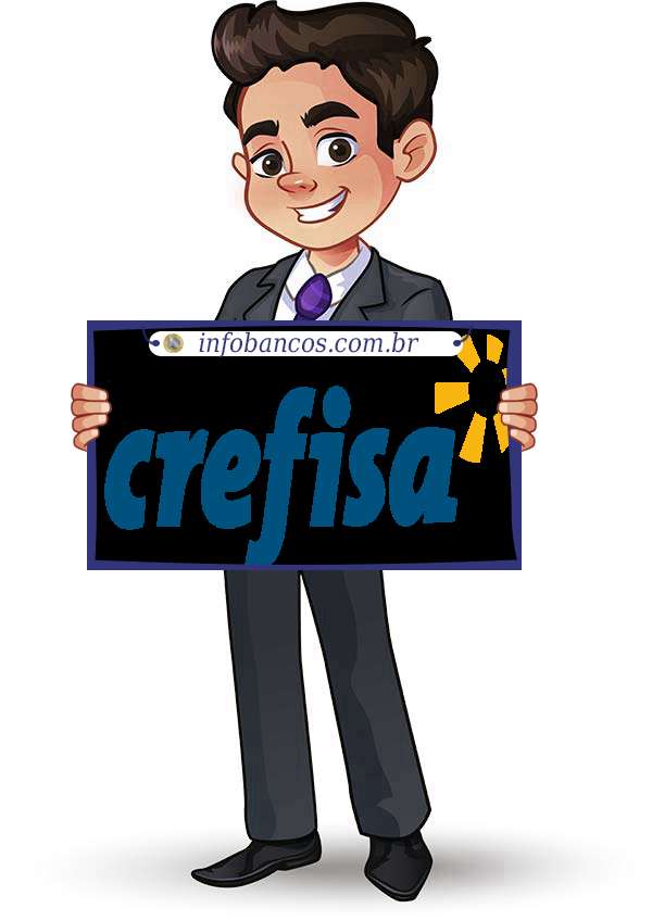 Foto do logotipo do CREFISA S.A.-CREDITO, FINANCIAMENTO E INVESTIMENTOS dentro de um quadro com um rapaz o segurando