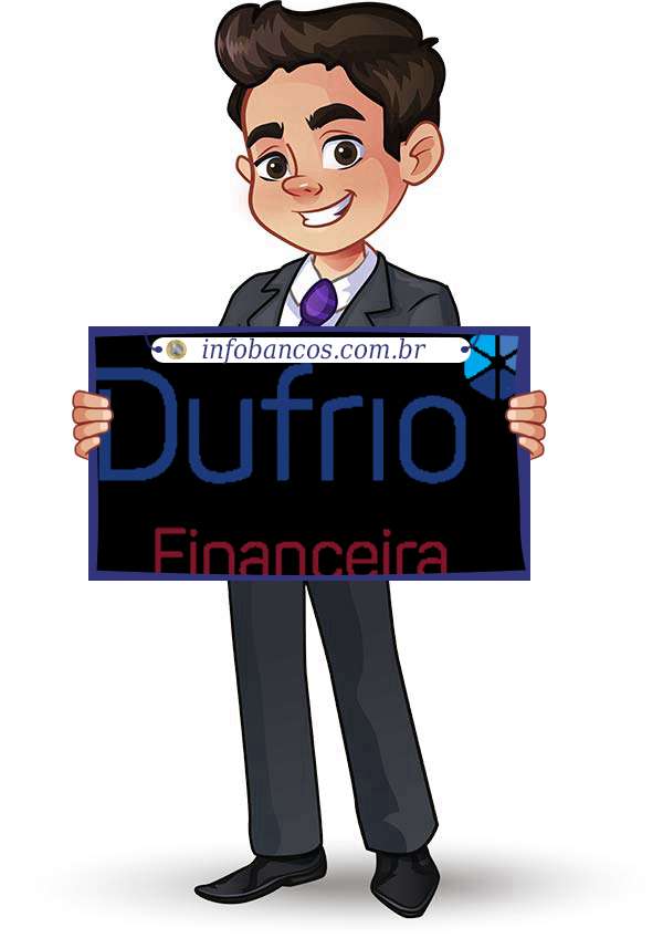 Foto do logotipo do DUFRIO FINANCEIRA, CRÉDITO, FINANCIAMENTO E INVESTIMENTOS S.A. dentro de um quadro com um rapaz o segurando