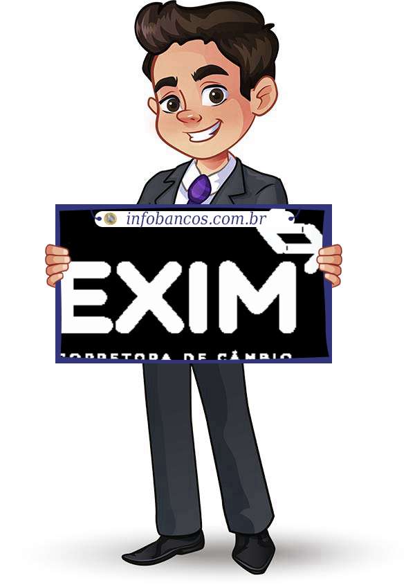 Foto do logotipo do EXIM CORRETORA DE CAMBIO LTDA dentro de um quadro com um rapaz o segurando
