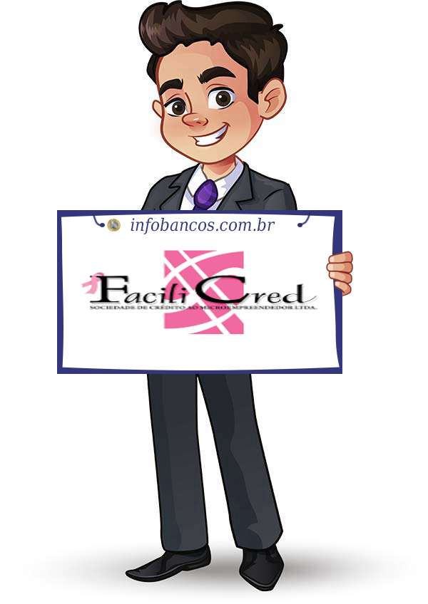 Foto do logotipo do FACILICRED SOCIEDADE DE CRÉDITO AO MICROEMPREENDEDOR LTDA dentro de um quadro com um rapaz o segurando