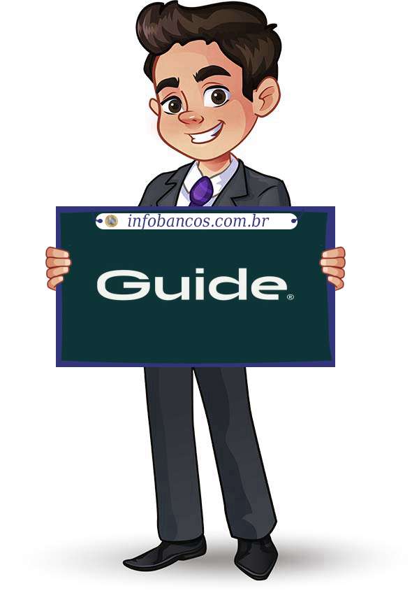 Foto do logotipo do GUIDE INVESTIMENTOS S.A. CORRETORA DE VALORES dentro de um quadro com um rapaz o segurando