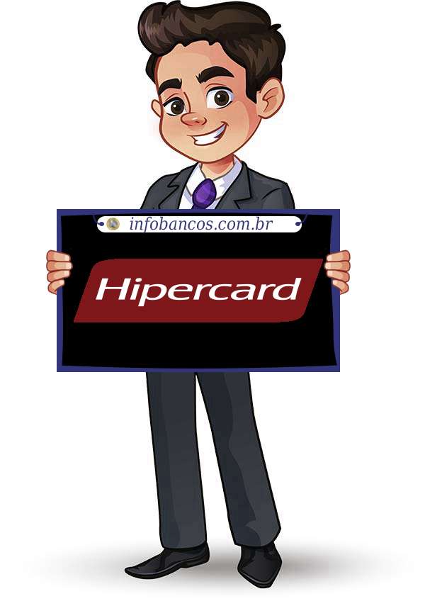 Foto do logotipo do HIPERCARD BANCO MÚLTIPLO S.A. dentro de um quadro com um rapaz o segurando