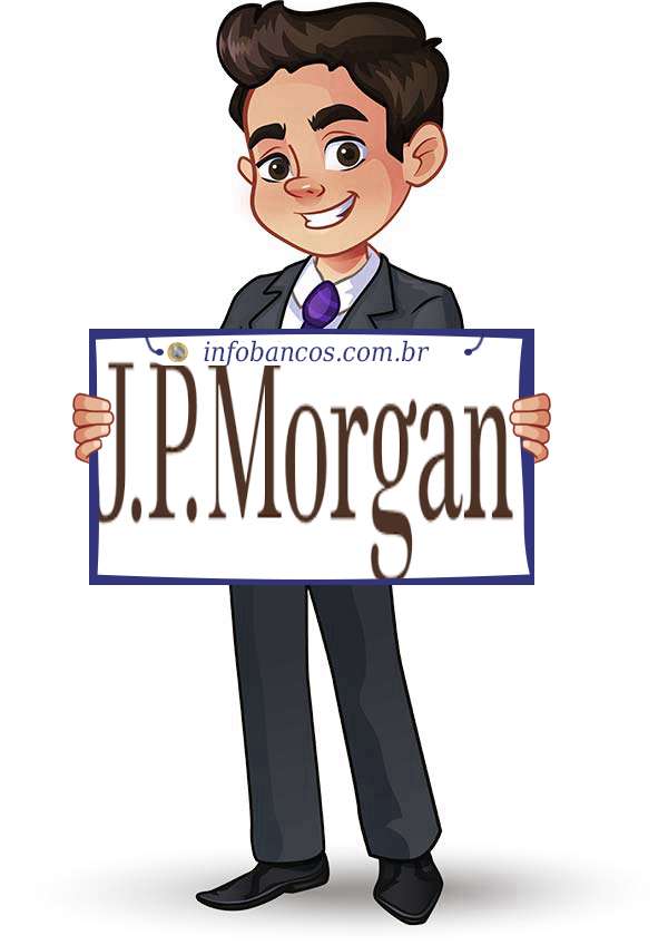 Foto do logotipo do J.P. MORGAN CORRETORA DE CAMBIO E VALORES MOBILIARIOS S.A. dentro de um quadro com um rapaz o segurando