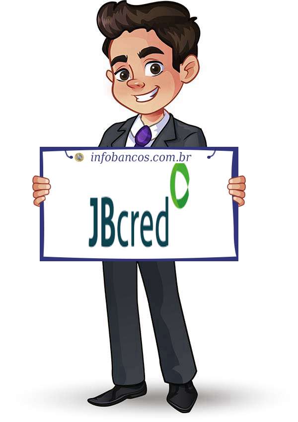 Foto do logotipo do JBCRED S.A. SOCIEDADE DE CREDITO, FINANCIAMENTO E INVESTIMENTO dentro de um quadro com um rapaz o segurando