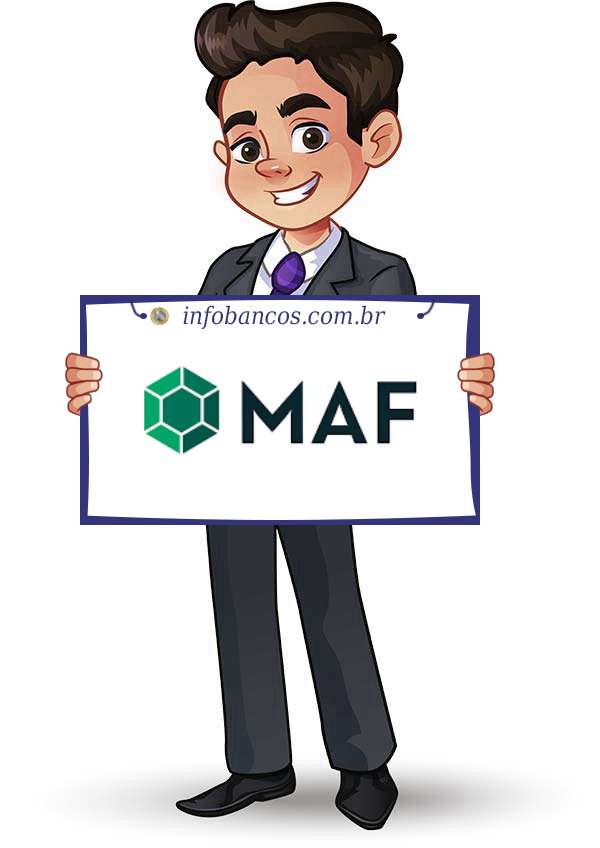 Foto do logotipo do MAF DISTRIBUIDORA DE TÍTULOS E VALORES MOBILIÁRIOS S.A. dentro de um quadro com um rapaz o segurando