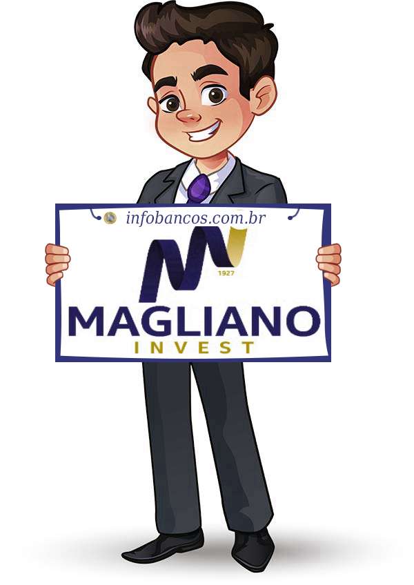 Foto do logotipo do MAGLIANO S.A. CORRETORA DE TÍTULOS E VALORES MOBILIÁRIOS dentro de um quadro com um rapaz o segurando