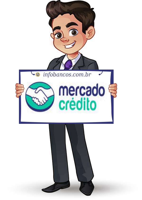Foto do logotipo do MERCADO CRÉDITO SOCIEDADE DE CRÉDITO, FINANCIAMENTO E INVESTIMENTO S.A. dentro de um quadro com um rapaz o segurando