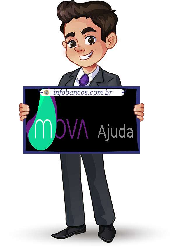 Foto do logotipo do MOVA SOCIEDADE DE EMPRÉSTIMO ENTRE PESSOAS S.A. dentro de um quadro com um rapaz o segurando