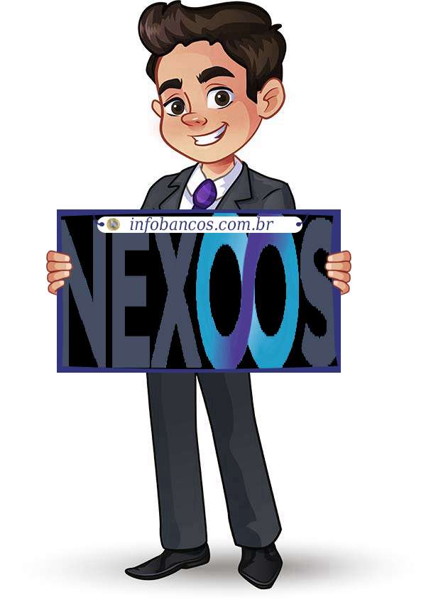 Foto do logotipo do NEXOOS SOCIEDADE DE EMPRÉSTIMO ENTRE PESSOAS S.A. dentro de um quadro com um rapaz o segurando