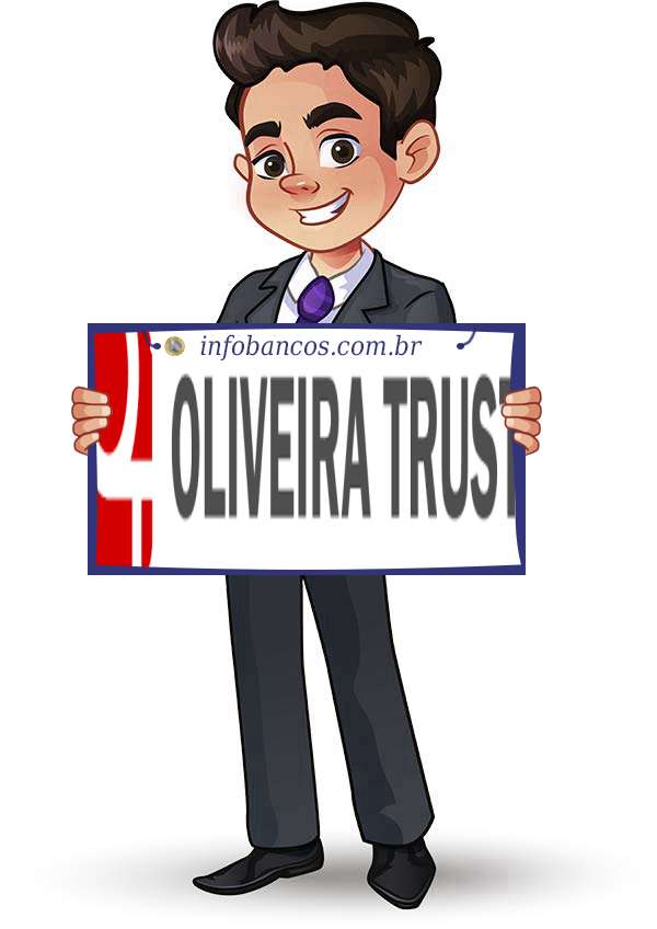 Foto do logotipo do OLIVEIRA TRUST DISTRIBUIDORA DE TÍTULOS E VALORES MOBILIARIOS S.A. dentro de um quadro com um rapaz o segurando