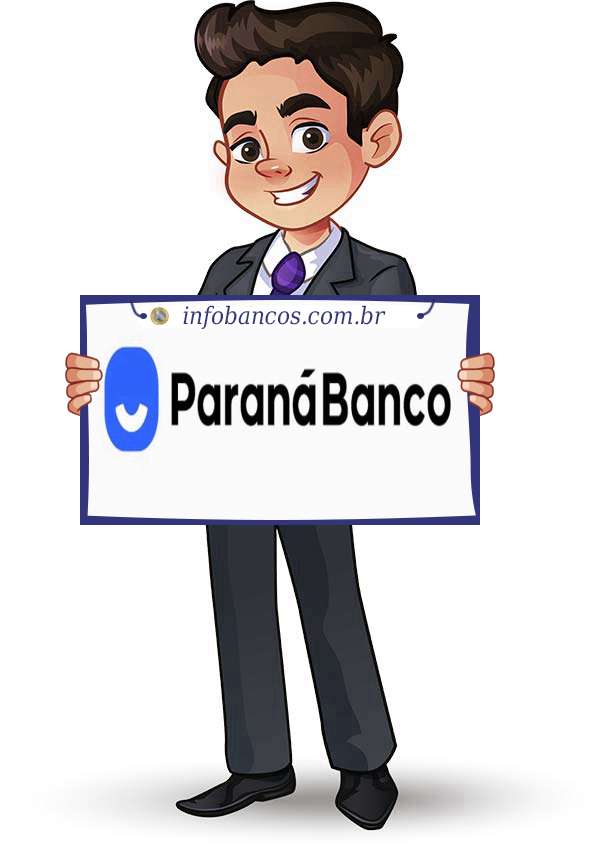 Foto do logotipo do PARANÁ BANCO S.A. dentro de um quadro com um rapaz o segurando