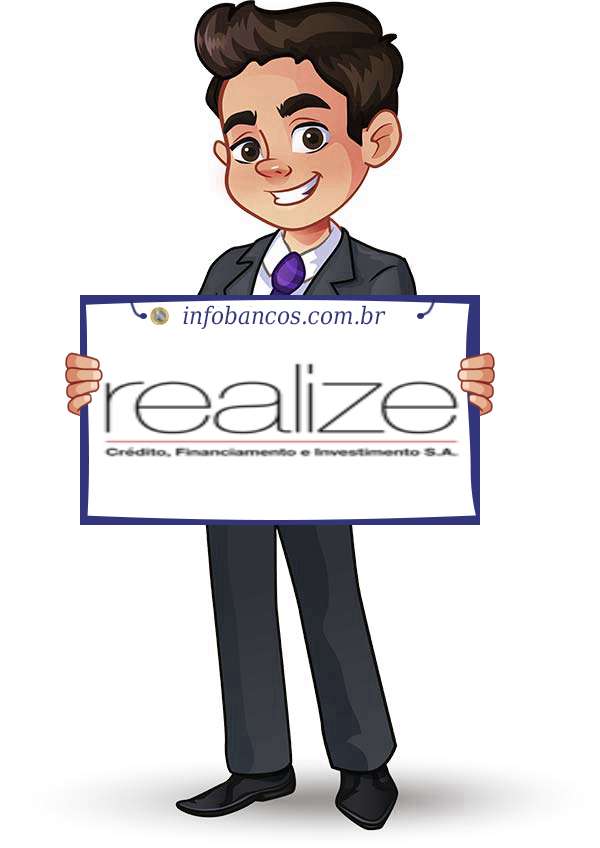 Foto do logotipo do REALIZE CRÉDITO, FINANCIAMENTO E INVESTIMENTO S.A. dentro de um quadro com um rapaz o segurando