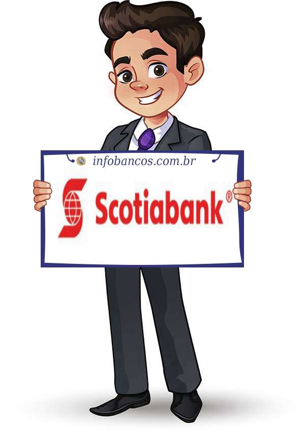 Foto do logotipo do SCOTIABANK BRASIL S.A. CORRETORA DE TÍTULOS E VALORES MOBILIÁRIOS dentro de um quadro com um rapaz o segurando
