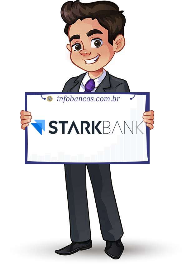 Foto do logotipo do STARK SOCIEDADE DE CRÉDITO DIRETO S.A. dentro de um quadro com um rapaz o segurando