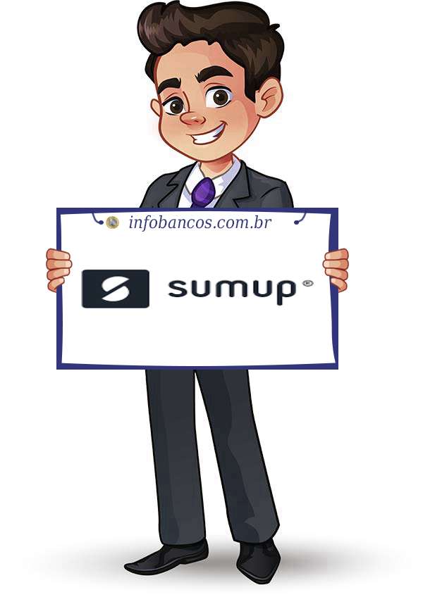 Foto do logotipo do SUMUP SOCIEDADE DE CRÉDITO DIRETO S.A. dentro de um quadro com um rapaz o segurando