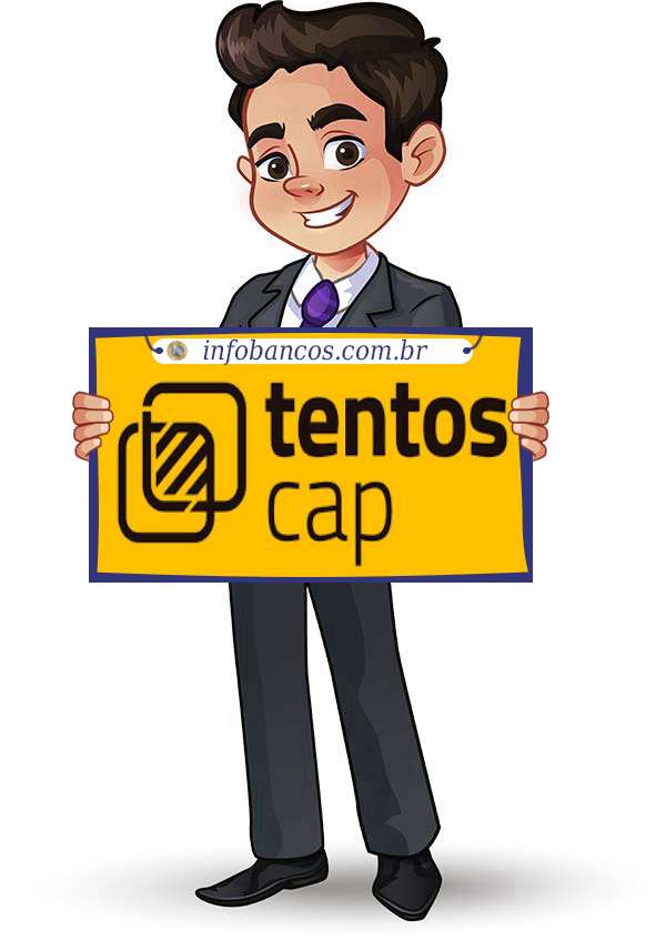 Foto do logotipo do TENTOS S.A. CRÉDITO, FINANCIAMENTO E INVESTIMENTO dentro de um quadro com um rapaz o segurando