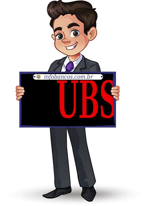 Foto do logotipo do UBS BRASIL BANCO DE INVESTIMENTO S.A. dentro de um quadro com um rapaz o segurando