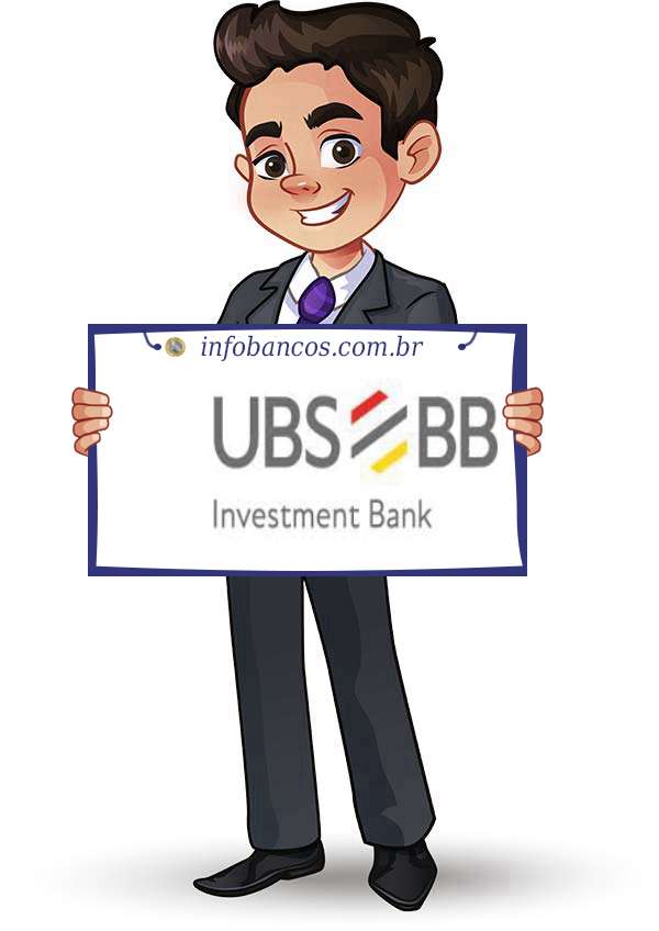 Foto do logotipo do UBS BRASIL CORRETORA DE CÂMBIO, TÍTULOS E VALORES MOBILIÁRIOS S.A. dentro de um quadro com um rapaz o segurando