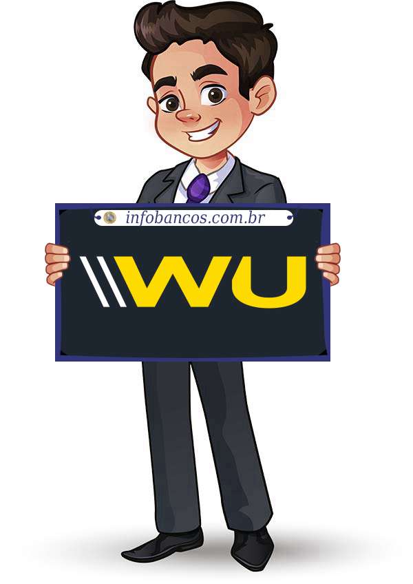 Foto do logotipo do WESTERN UNION CORRETORA DE CÂMBIO S.A. dentro de um quadro com um rapaz o segurando